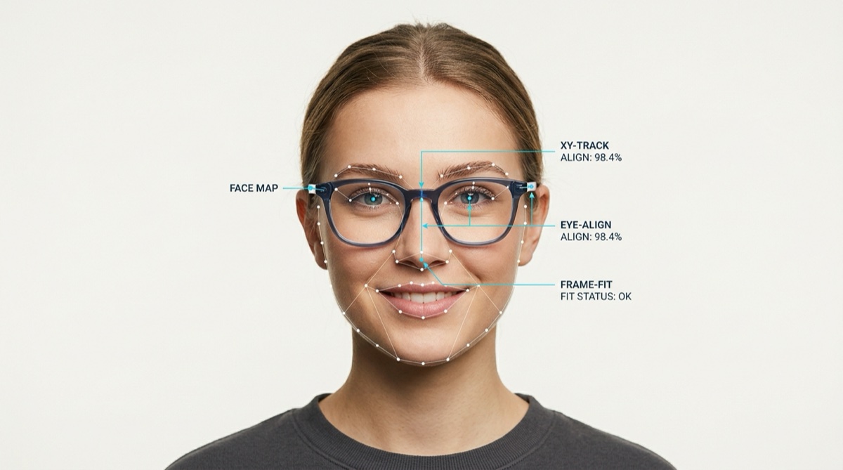 How AR virtual try-on maps a face to overlay eyeglasses in 3D